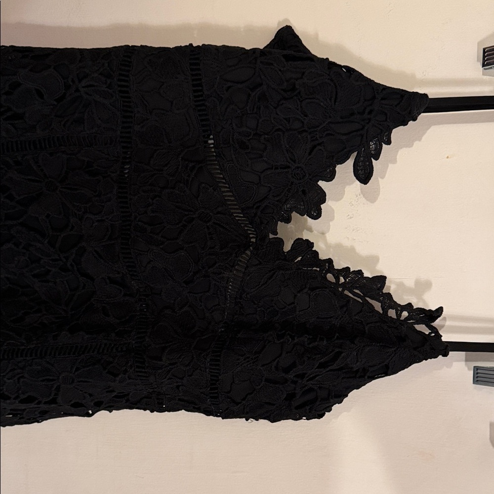 Boohoo Black Floral Lace Paneled Open Back Midi Dress